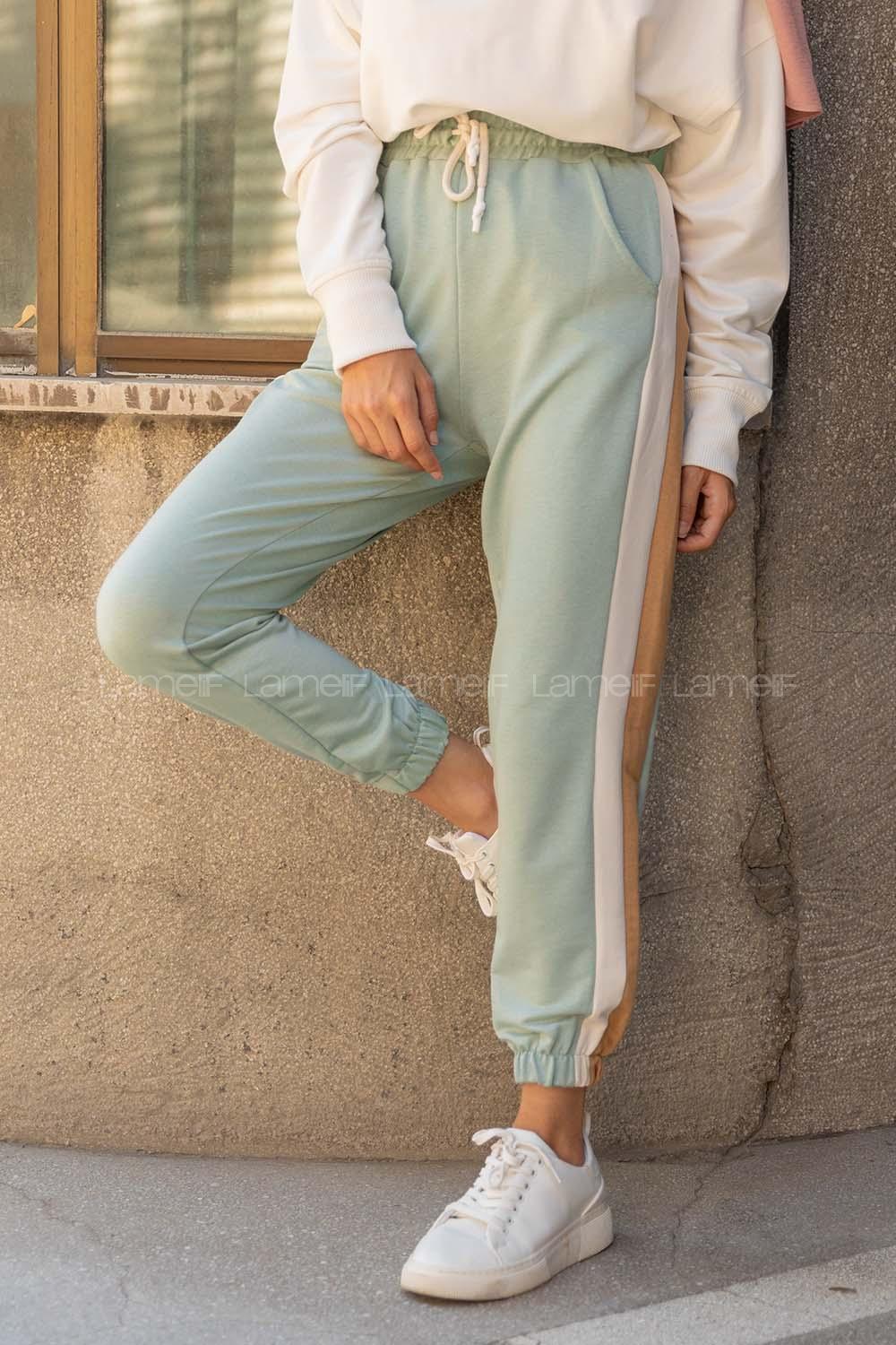 Modalamelif Bel Ve Paça Lastikli Garnili Eşofman Çağla Yeşili