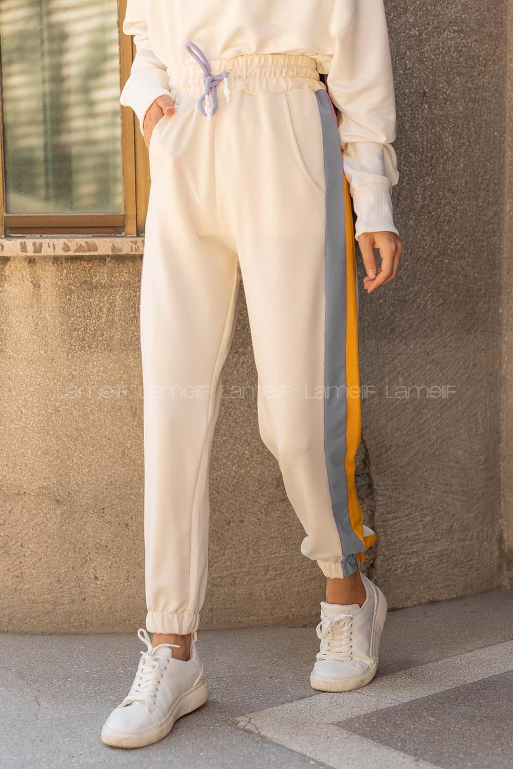 Modalamelif Bel Ve Paça Lastikli Garnili Eşofman Ekru