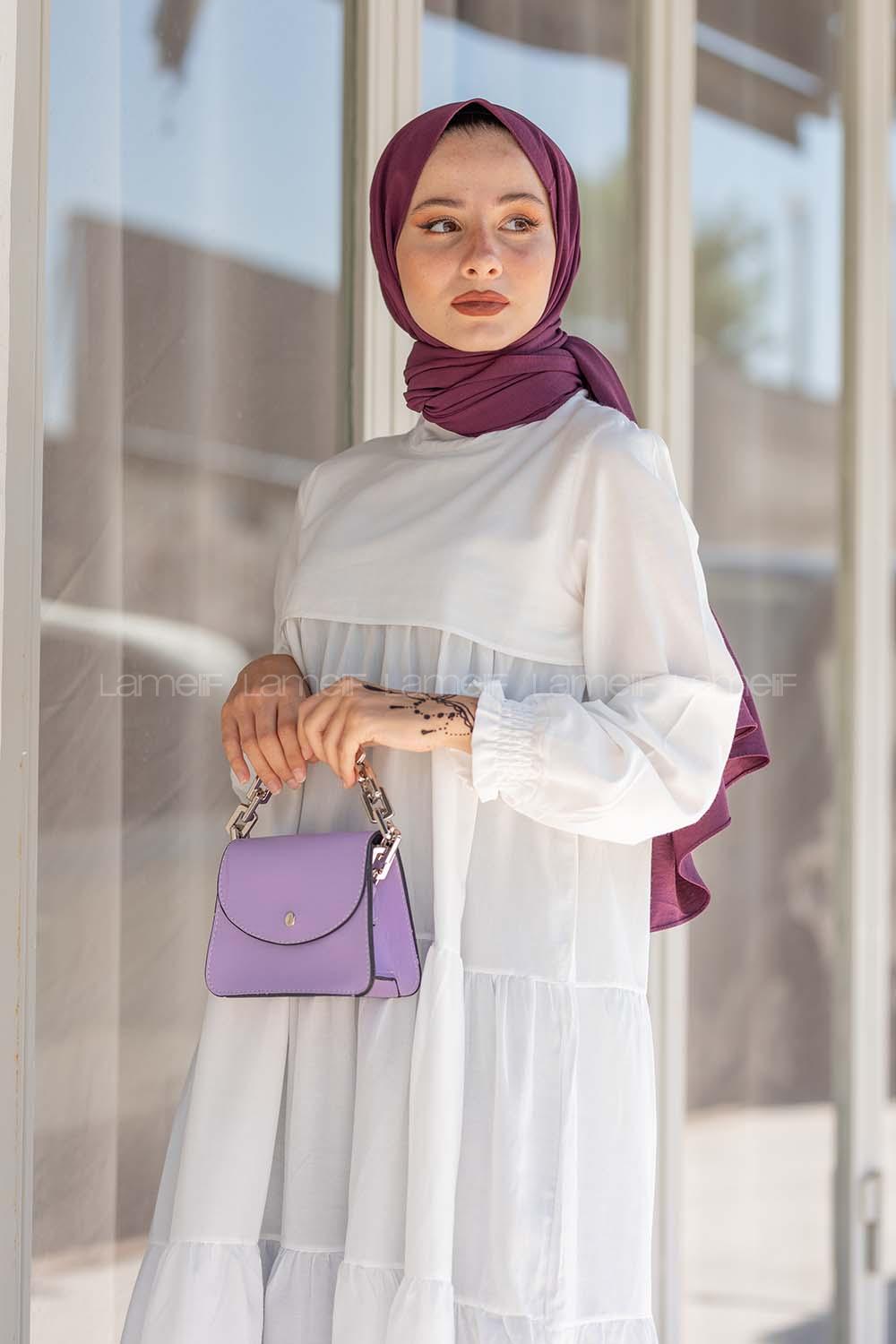 Modalamelif Hakim Yaka Kol Lastikli Elbise Beyaz