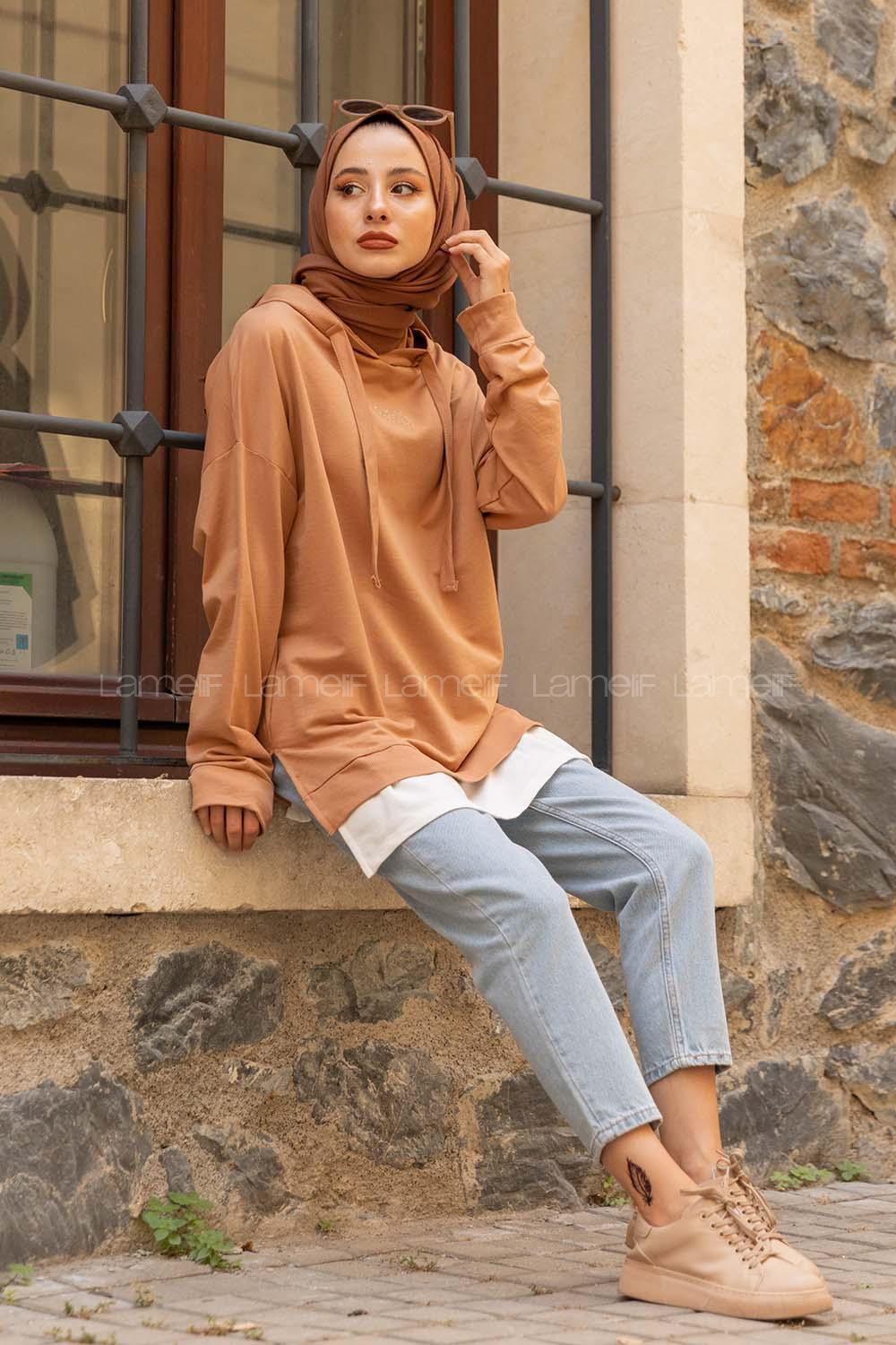 Modalamelif Kapşonlu Tunik Sütlü Kahve