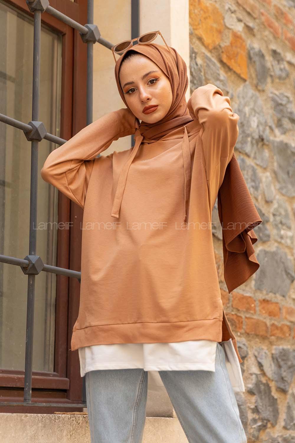 Modalamelif Kapşonlu Tunik Sütlü Kahve