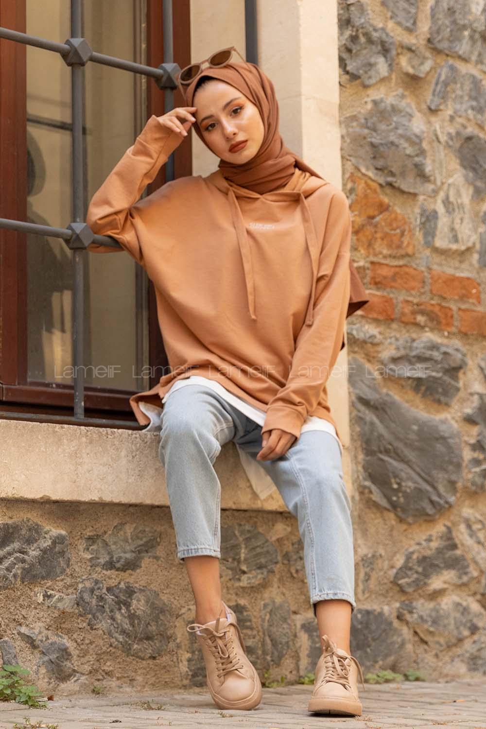 Modalamelif Kapşonlu Tunik Sütlü Kahve
