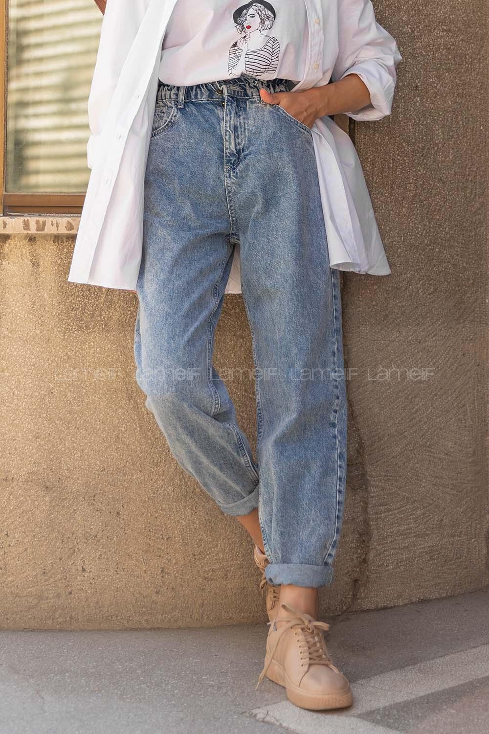 Modalamelif Kar Yıkama Mom Jean Buz Mavisi