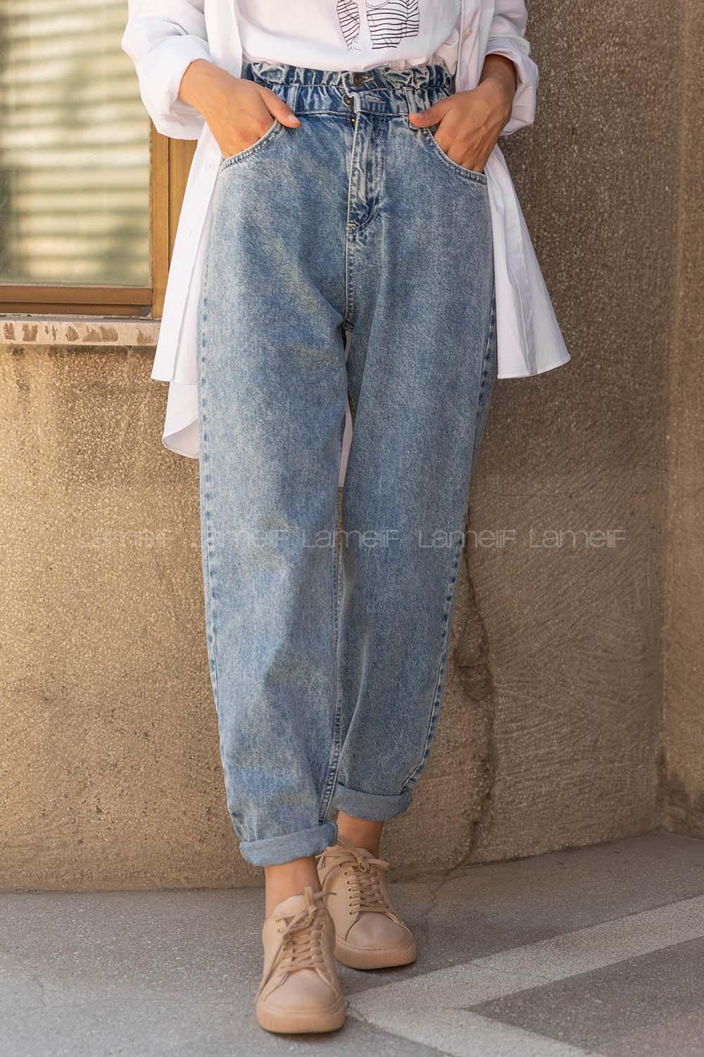 Modalamelif Kar Yıkama Mom Jean Buz Mavisi