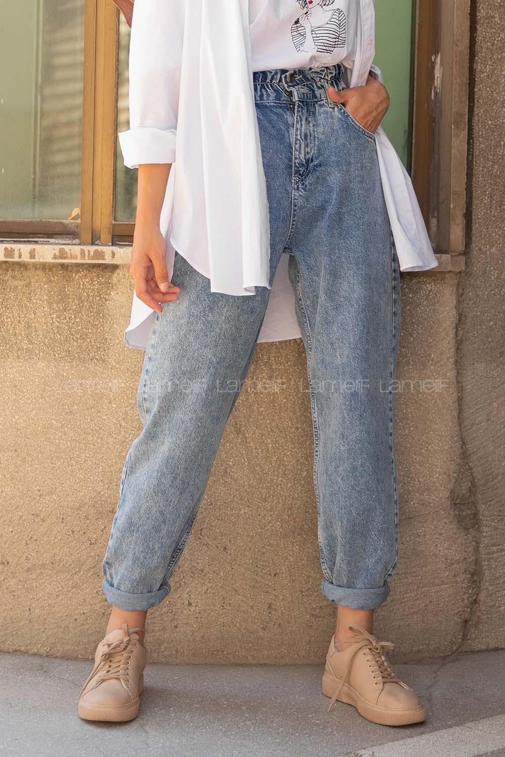 Modalamelif Kar Yıkama Mom Jean Buz Mavisi