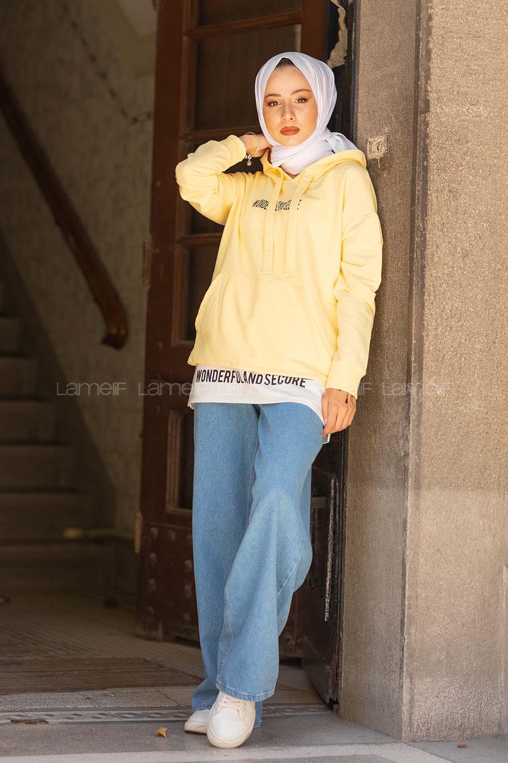 Modalamelif Wonderfull Kapşonlu Bayan Tunik Muz Kabuğu