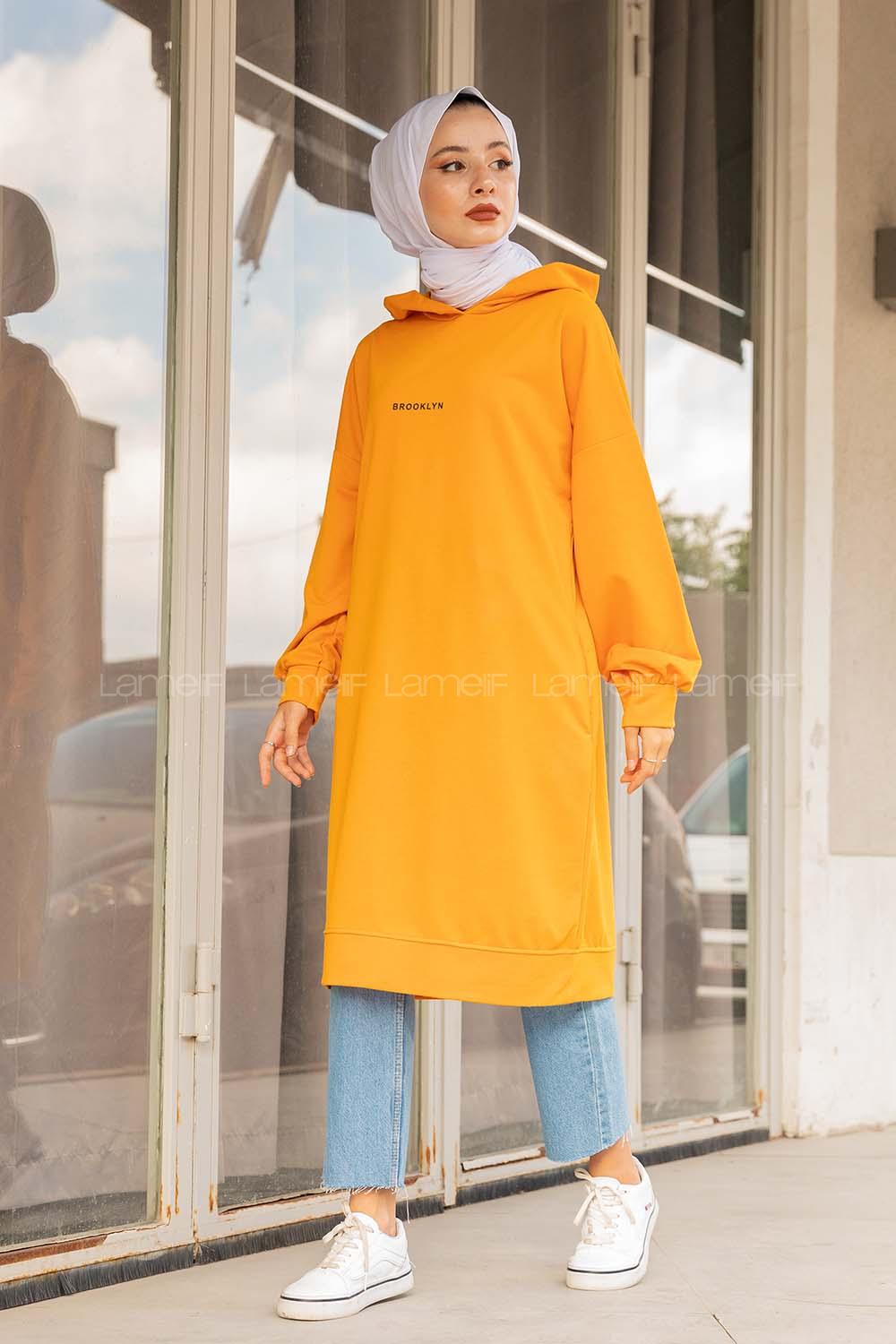 Modalamelif Brooklyn Baskılı Uzun Sweatshirt Hardal Sarısı