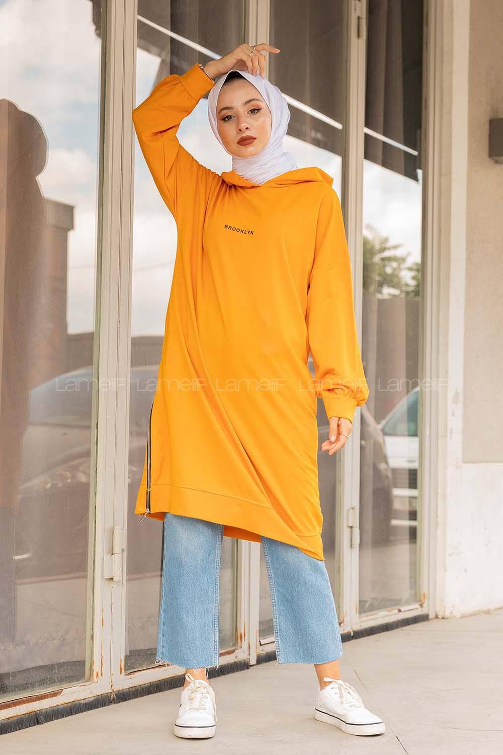 Modalamelif Brooklyn Baskılı Uzun Sweatshirt Hardal Sarısı