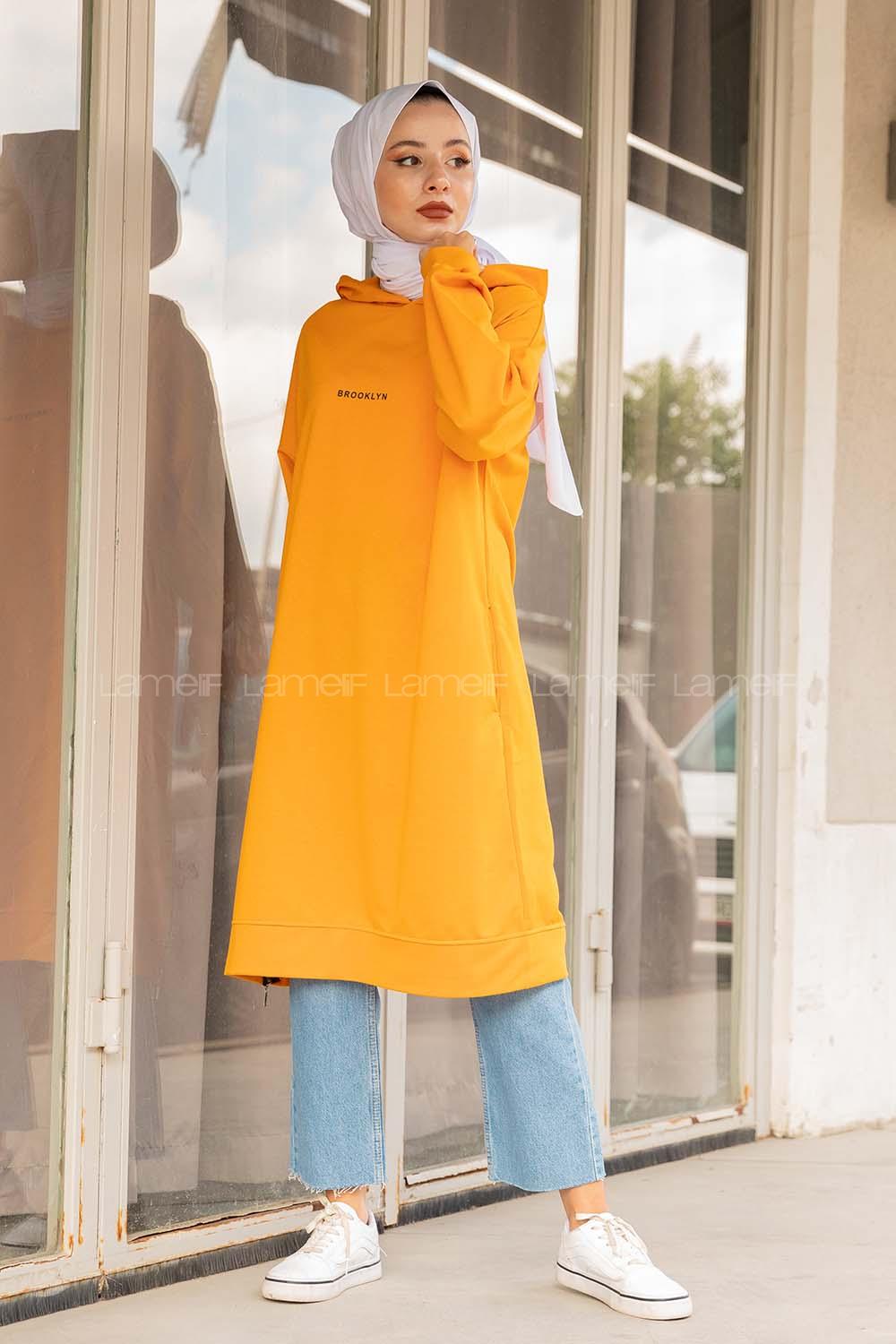 Modalamelif Brooklyn Baskılı Uzun Sweatshirt Hardal Sarısı