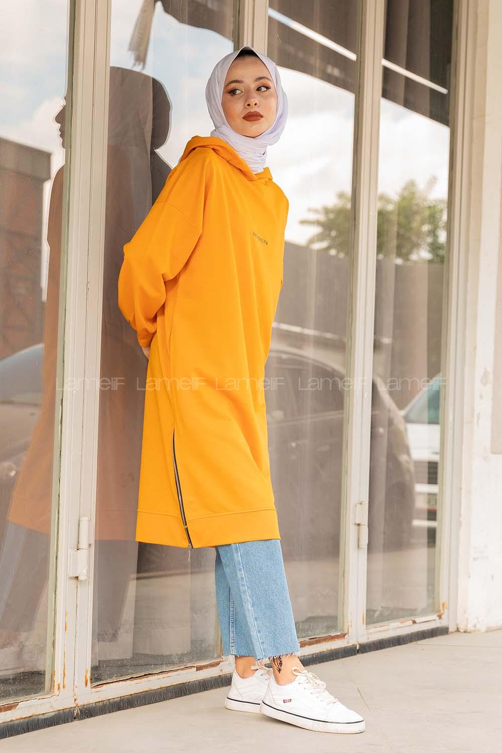 Modalamelif Brooklyn Baskılı Uzun Sweatshirt Hardal Sarısı