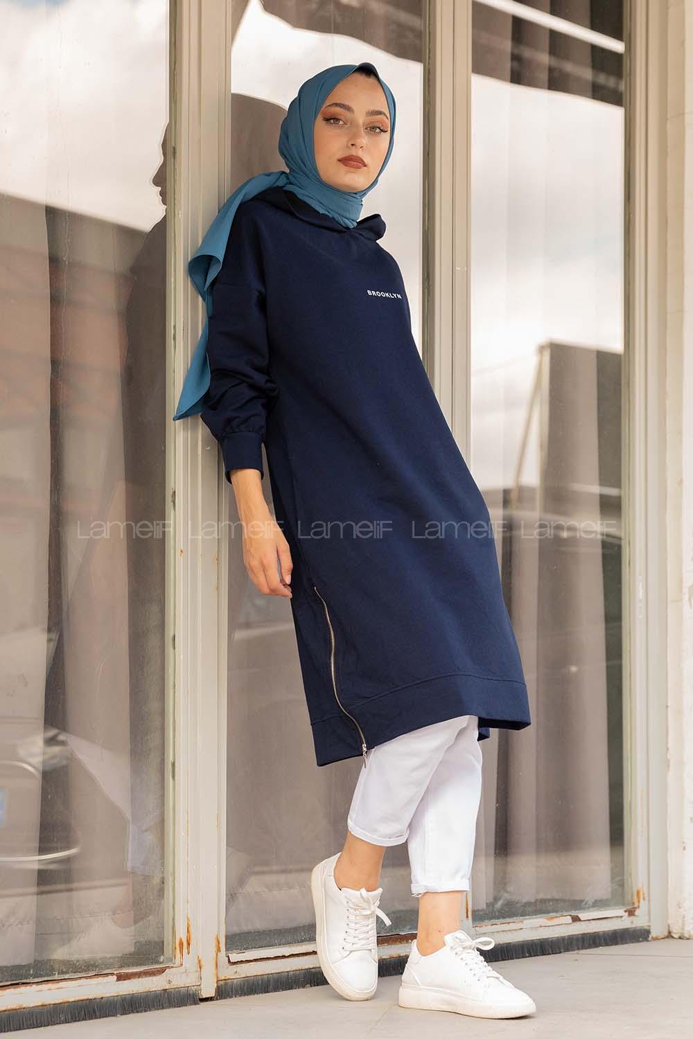 Modalamelif Brooklyn Baskılı Uzun Sweatshirt  Lacivert