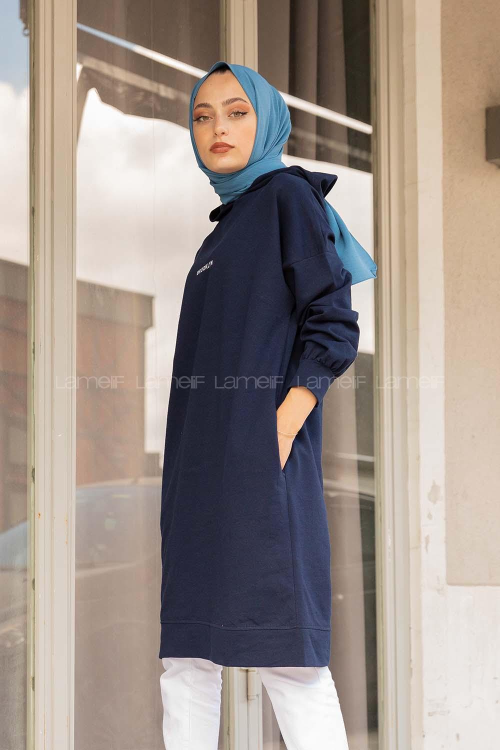 Modalamelif Brooklyn Baskılı Uzun Sweatshirt  Lacivert