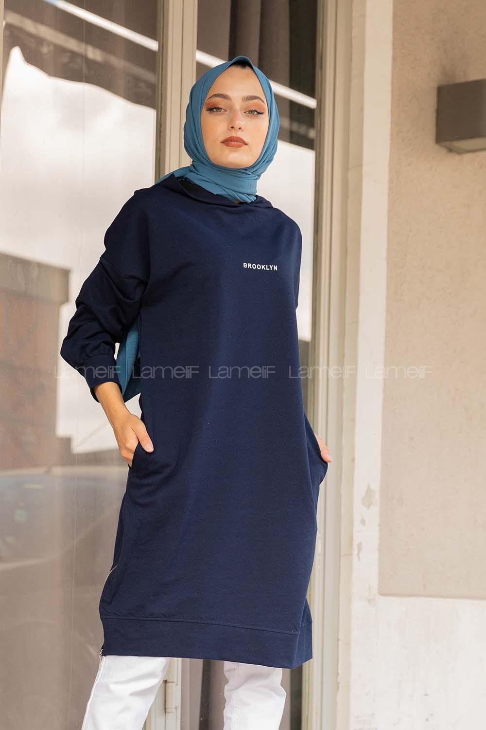 Modalamelif Brooklyn Baskılı Uzun Sweatshirt  Lacivert