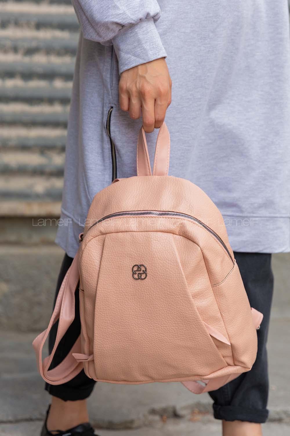 Modalamelif Dokulu Sırt Çantası Pudra