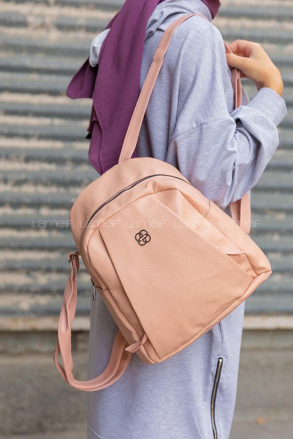 Modalamelif Dokulu Sırt Çantası Pudra