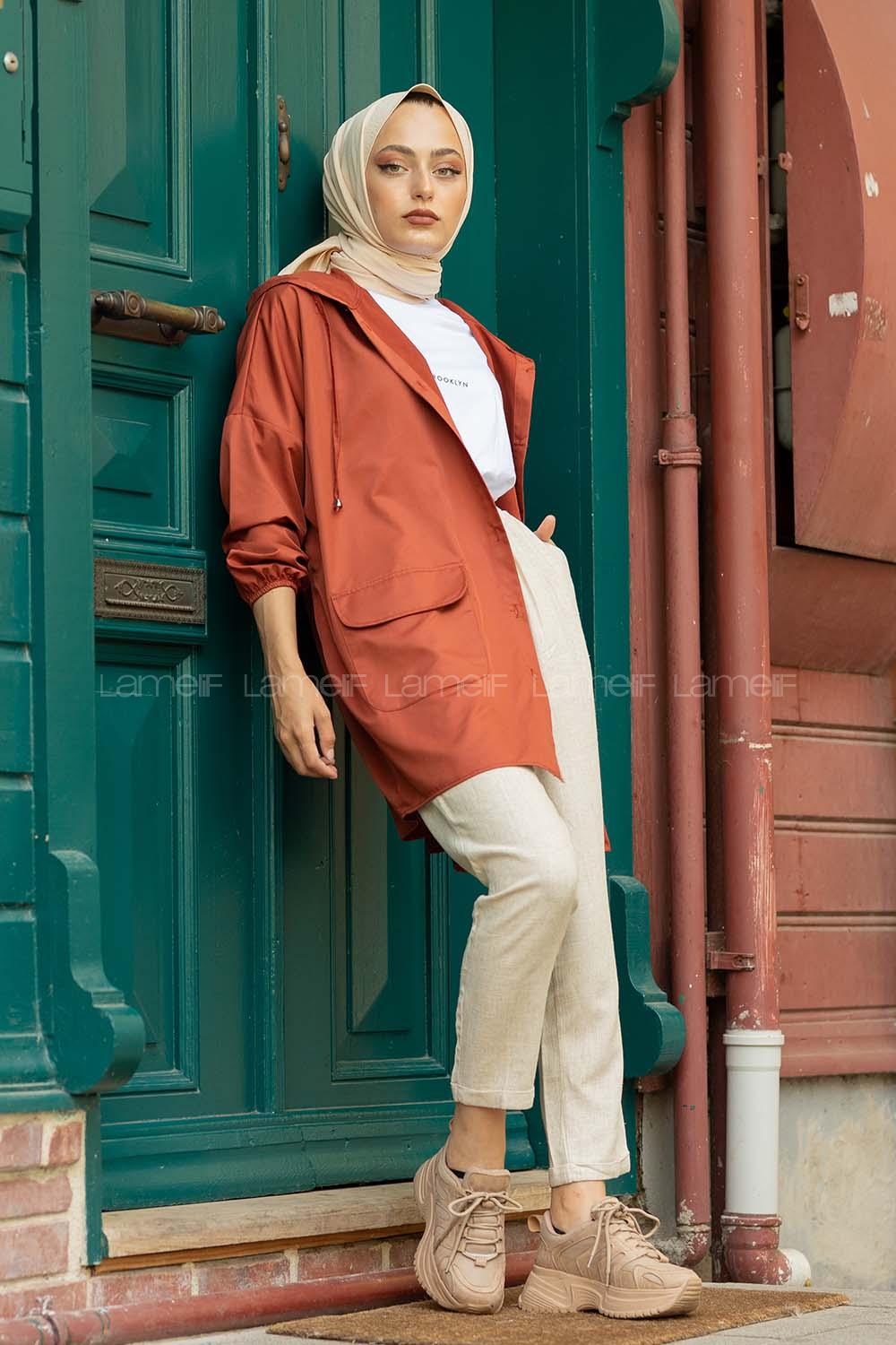 Modalamelif Kol Lastikli Kapşonlu Kap Kiremit