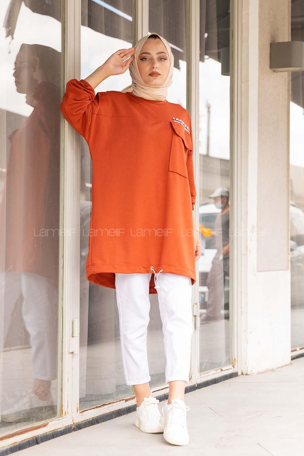 Modalamelif Look Back Baskılı Sweatshirt Kiremit