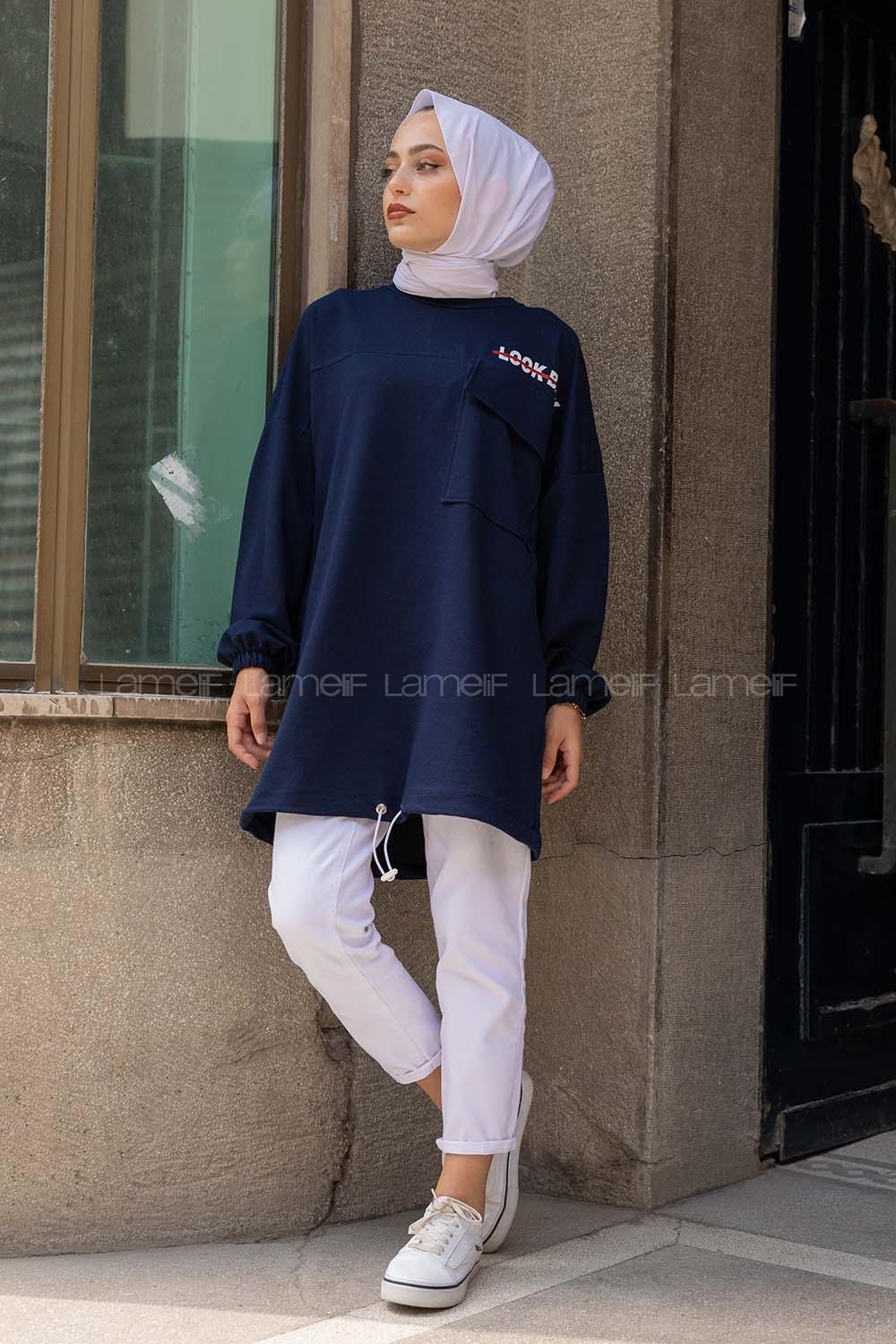 Modalamelif Look Back Baskılı Sweatshirt Lacivert