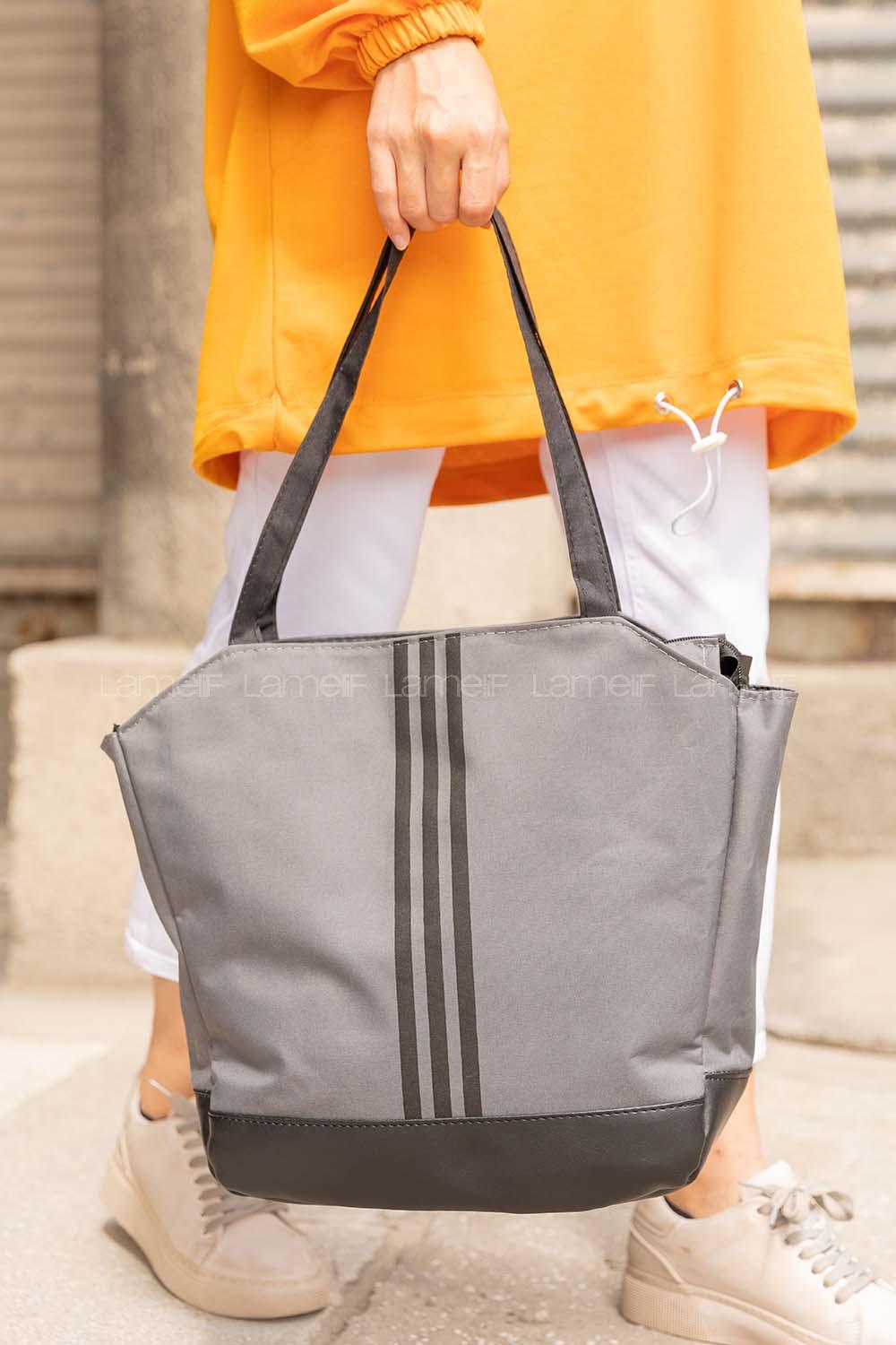 Modalamelif Şeritli Spor Çanta Gri