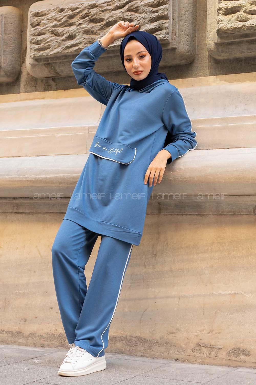 Modalamelif Kanguru Cep Detaylı İkili Takım İndigo