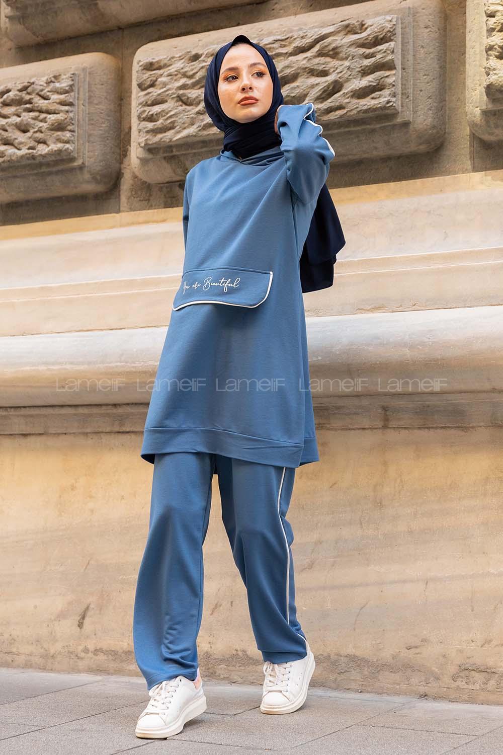 Modalamelif Kanguru Cep Detaylı İkili Takım İndigo