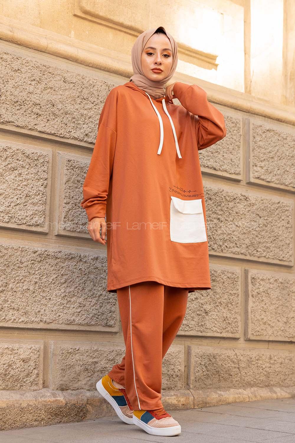 Modalamelif Kapşonlu Garni Cepli İkili Takım Taba