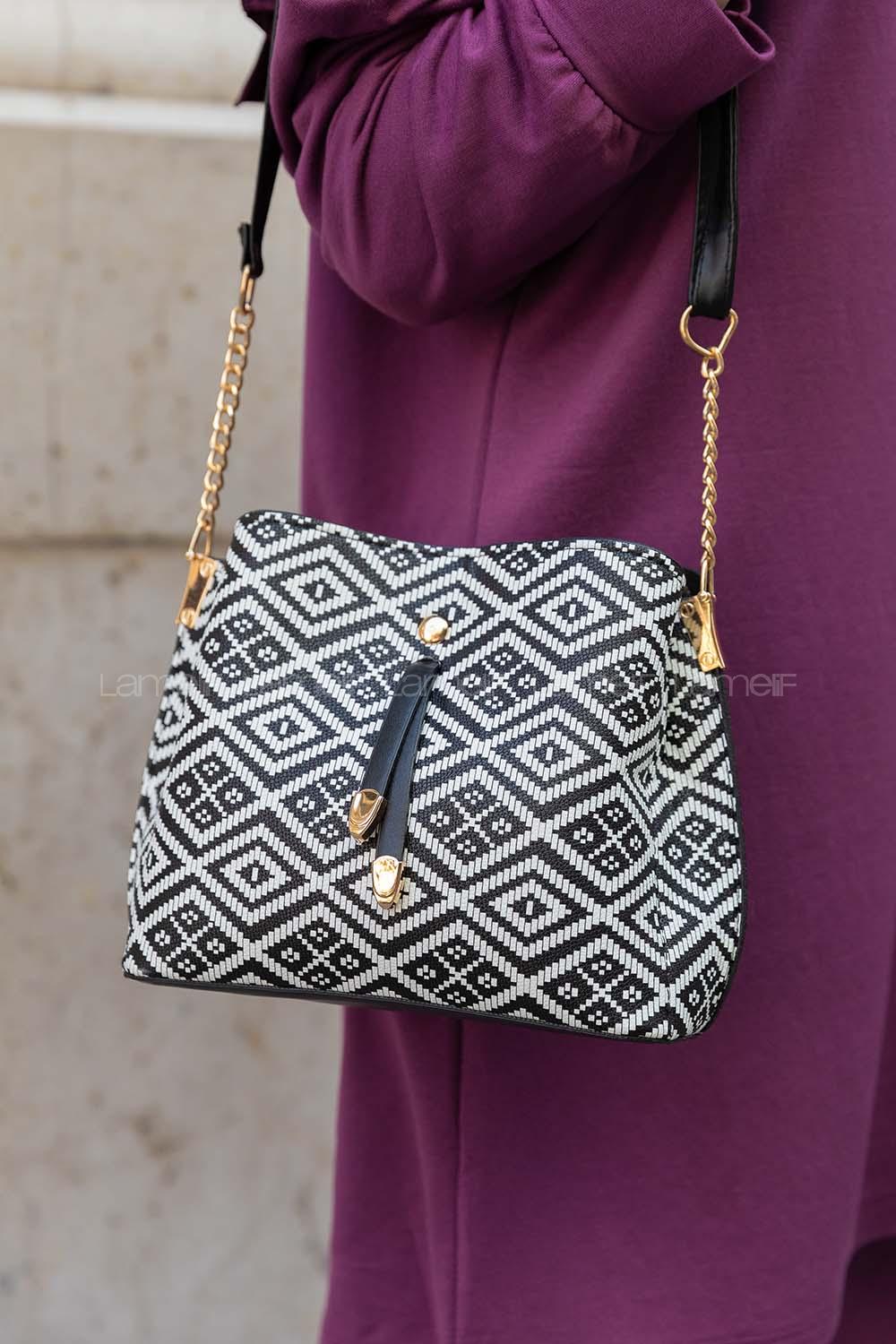 Modalamelif Çapraz Kadın Çanta Oriel Kilim Desen Siyah