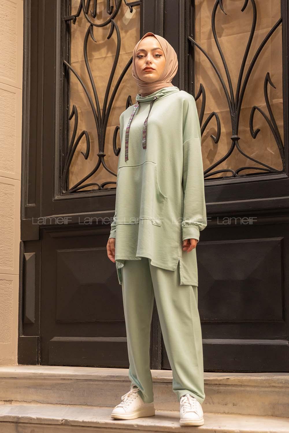 Modalamelif Yarım Balıkçı Yaka İkili Takım Çağla Yeşili