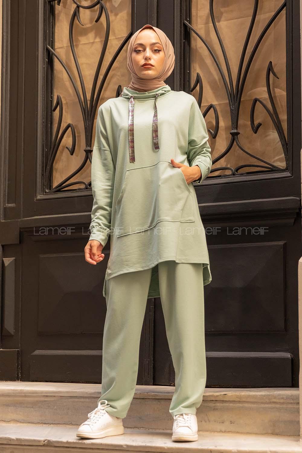 Modalamelif Yarım Balıkçı Yaka İkili Takım Çağla Yeşili