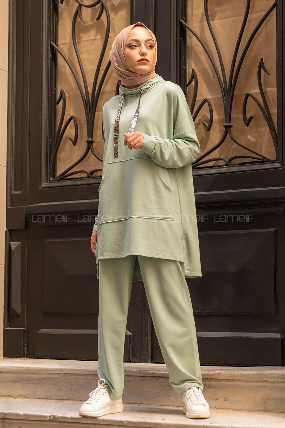 Modalamelif Yarım Balıkçı Yaka İkili Takım Çağla Yeşili