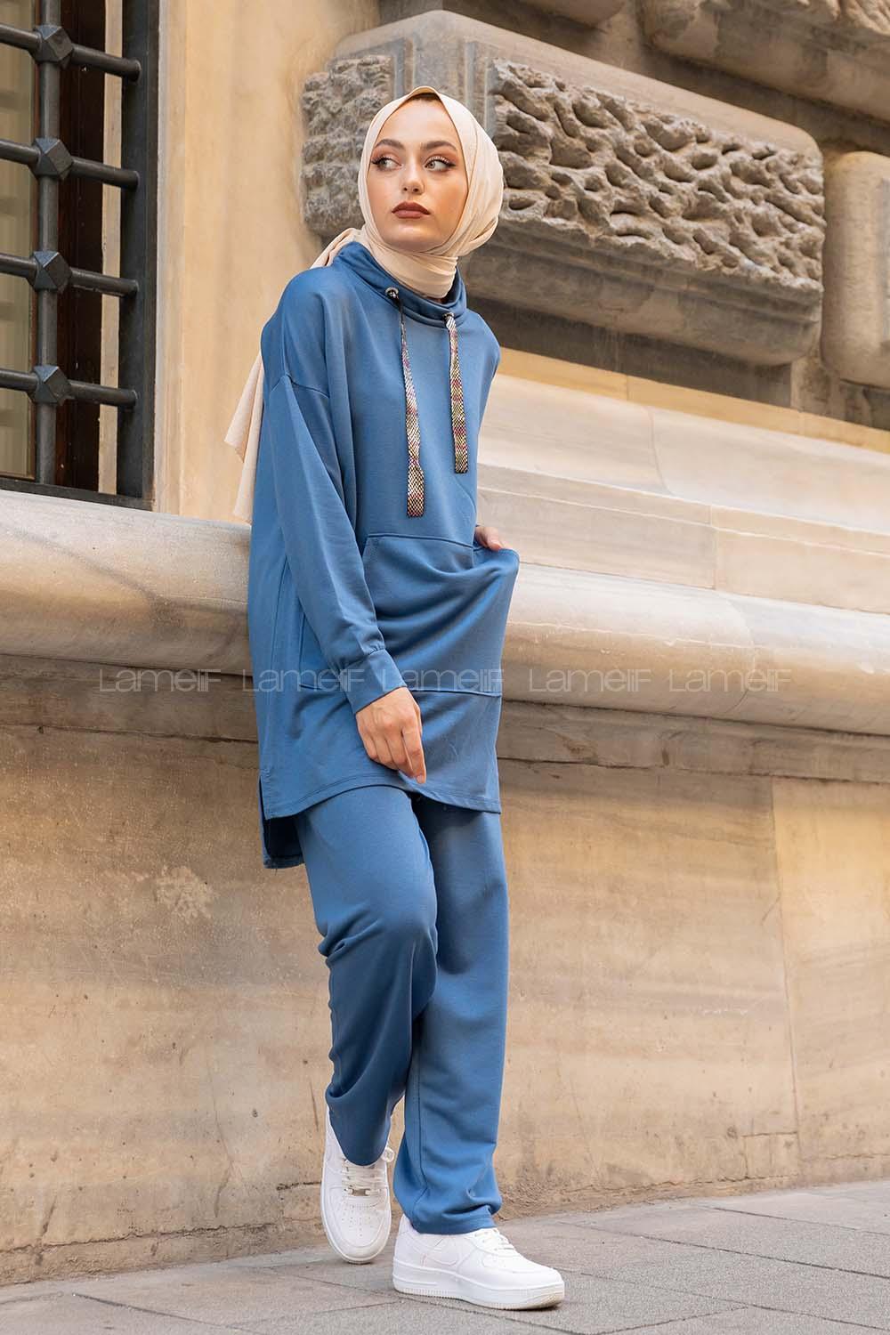 Modalamelif Yarım Balıkçı Yaka İkili Takım İndigo