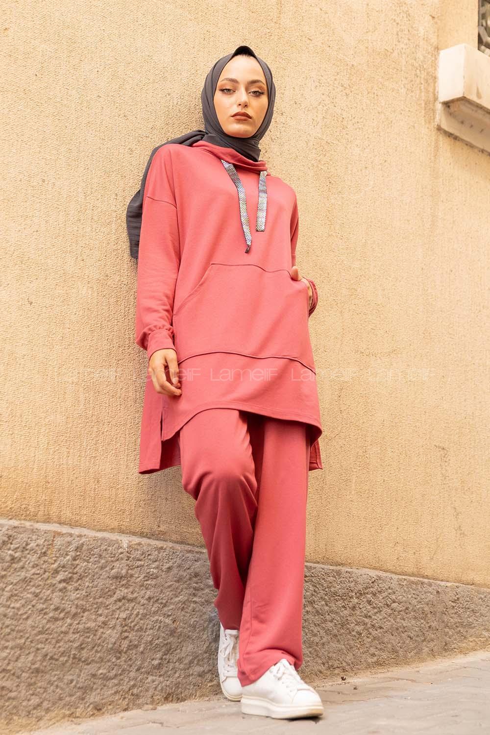 Modalamelif Yarım Balıkçı Yaka İkili Takım Koyu Pembe