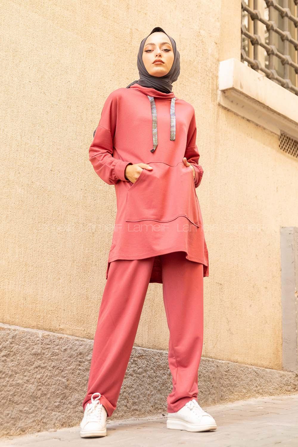 Modalamelif Yarım Balıkçı Yaka İkili Takım Koyu Pembe