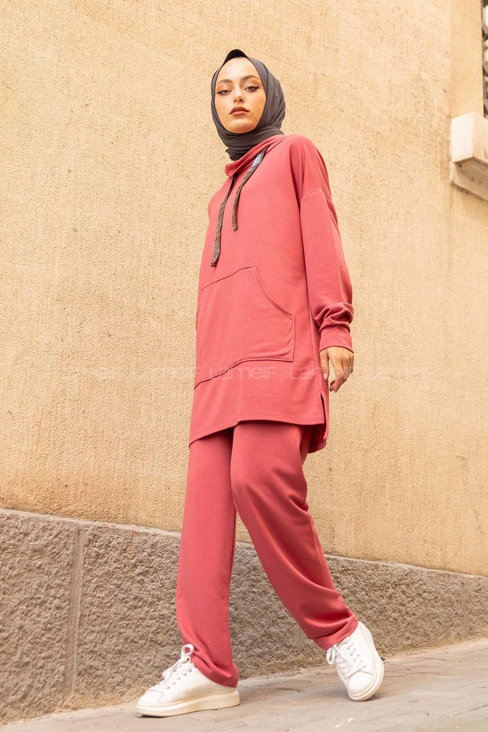 Modalamelif Yarım Balıkçı Yaka İkili Takım Koyu Pembe