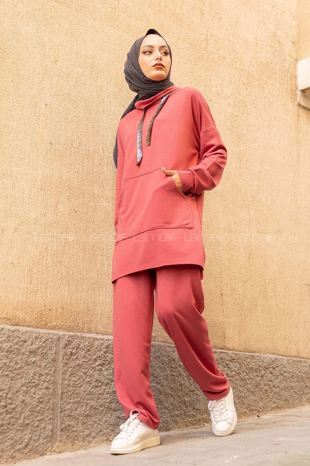 Modalamelif Yarım Balıkçı Yaka İkili Takım Koyu Pembe