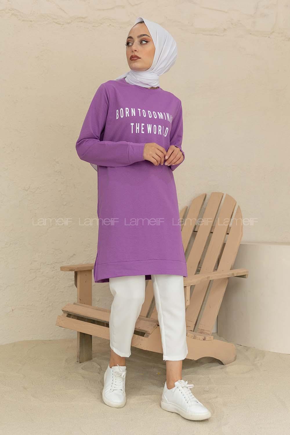 Modalamelif Born To Domınate Baskılı Tunik Lila