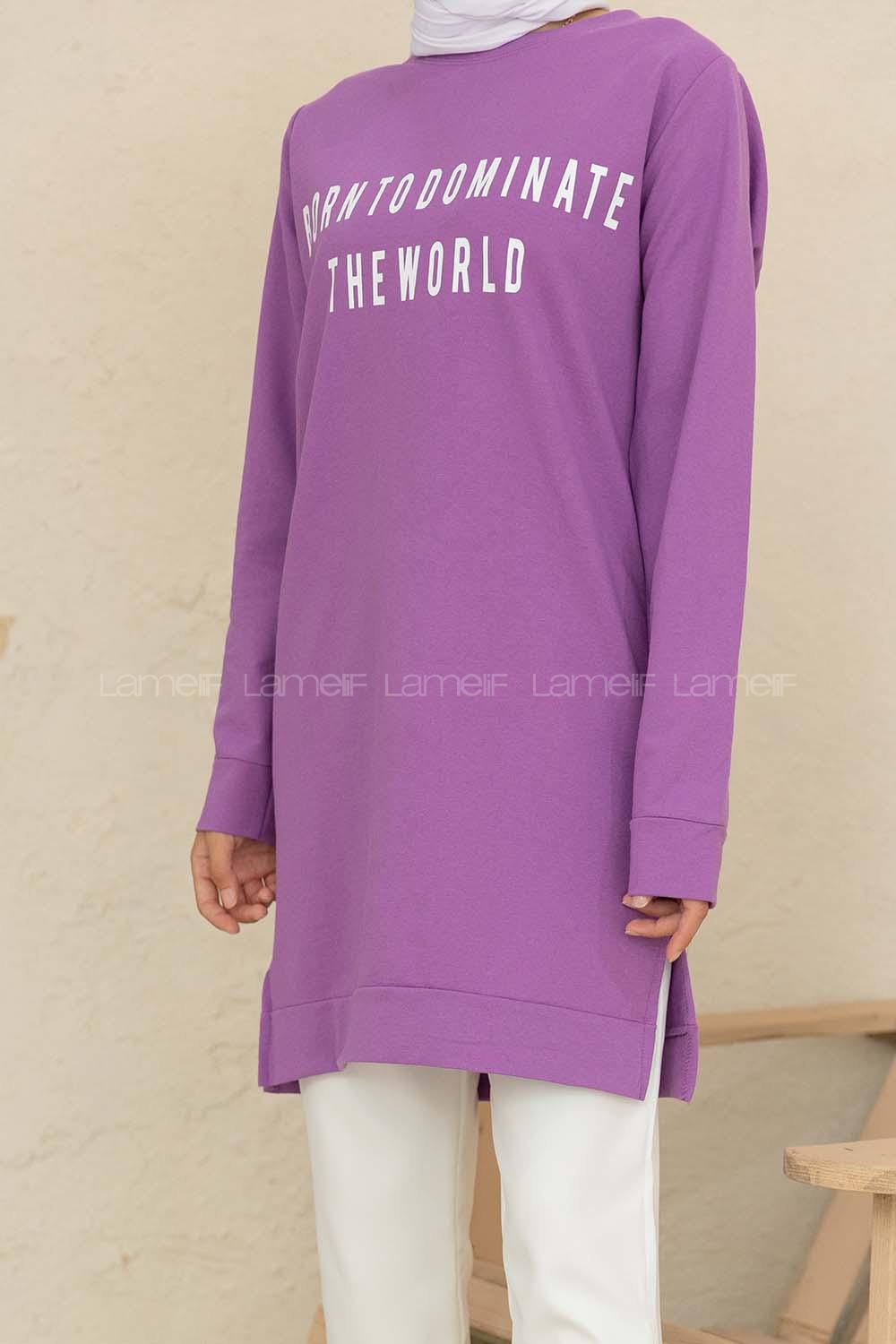 Modalamelif Born To Domınate Baskılı Tunik Lila