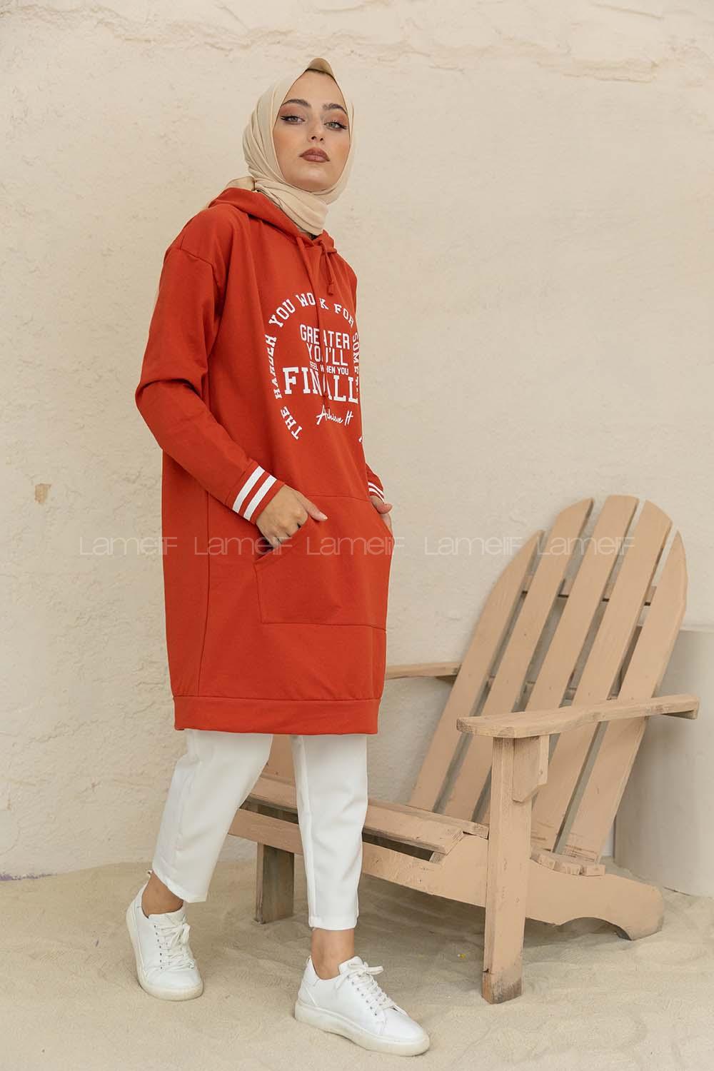 Modalamelif Greather Yazı Baskılı Tunik Kiremit