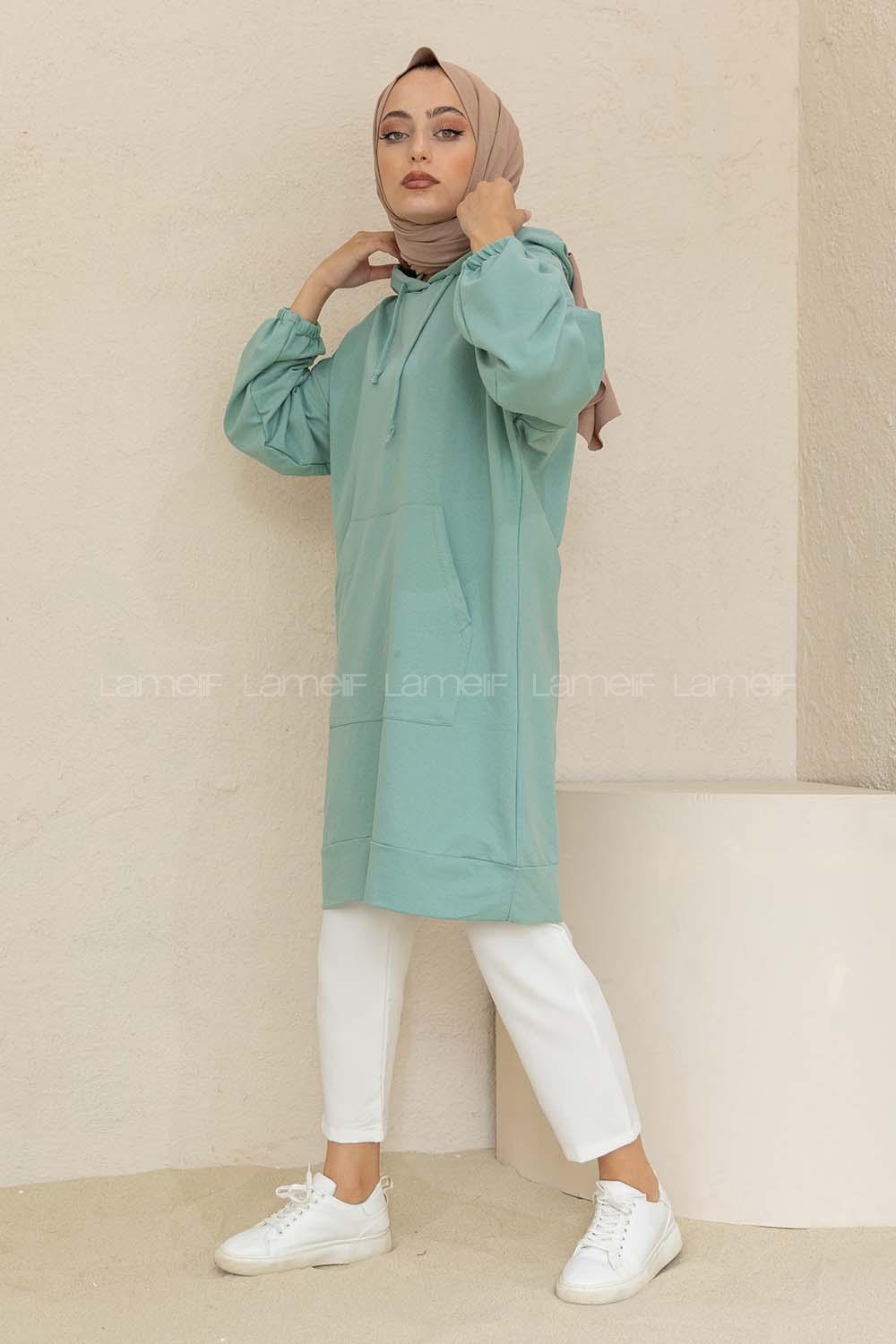 Modalamelif Kol Lastikli Kaguru Cep Tunik Çağla Yeşili