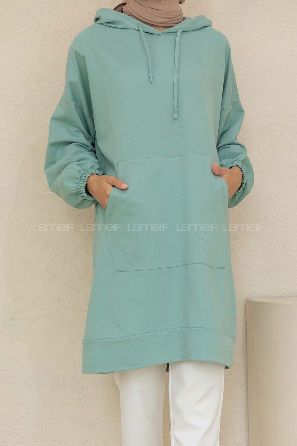 Modalamelif Kol Lastikli Kaguru Cep Tunik Çağla Yeşili