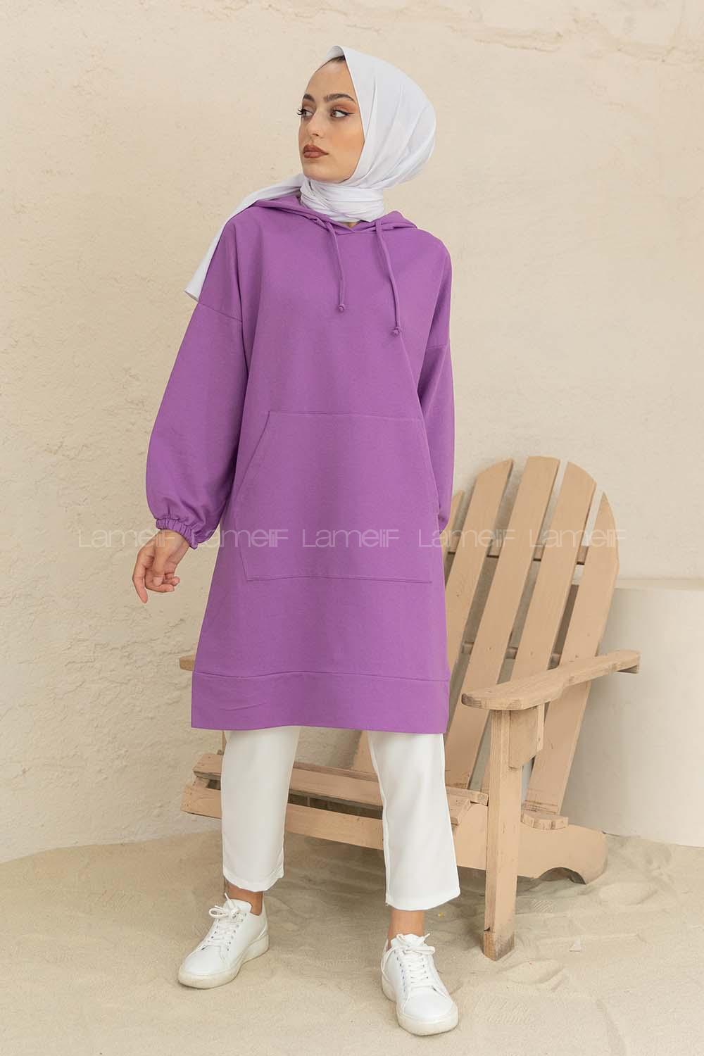 Modalamelif Kol Lastikli Kaguru Cep Tunik Lila