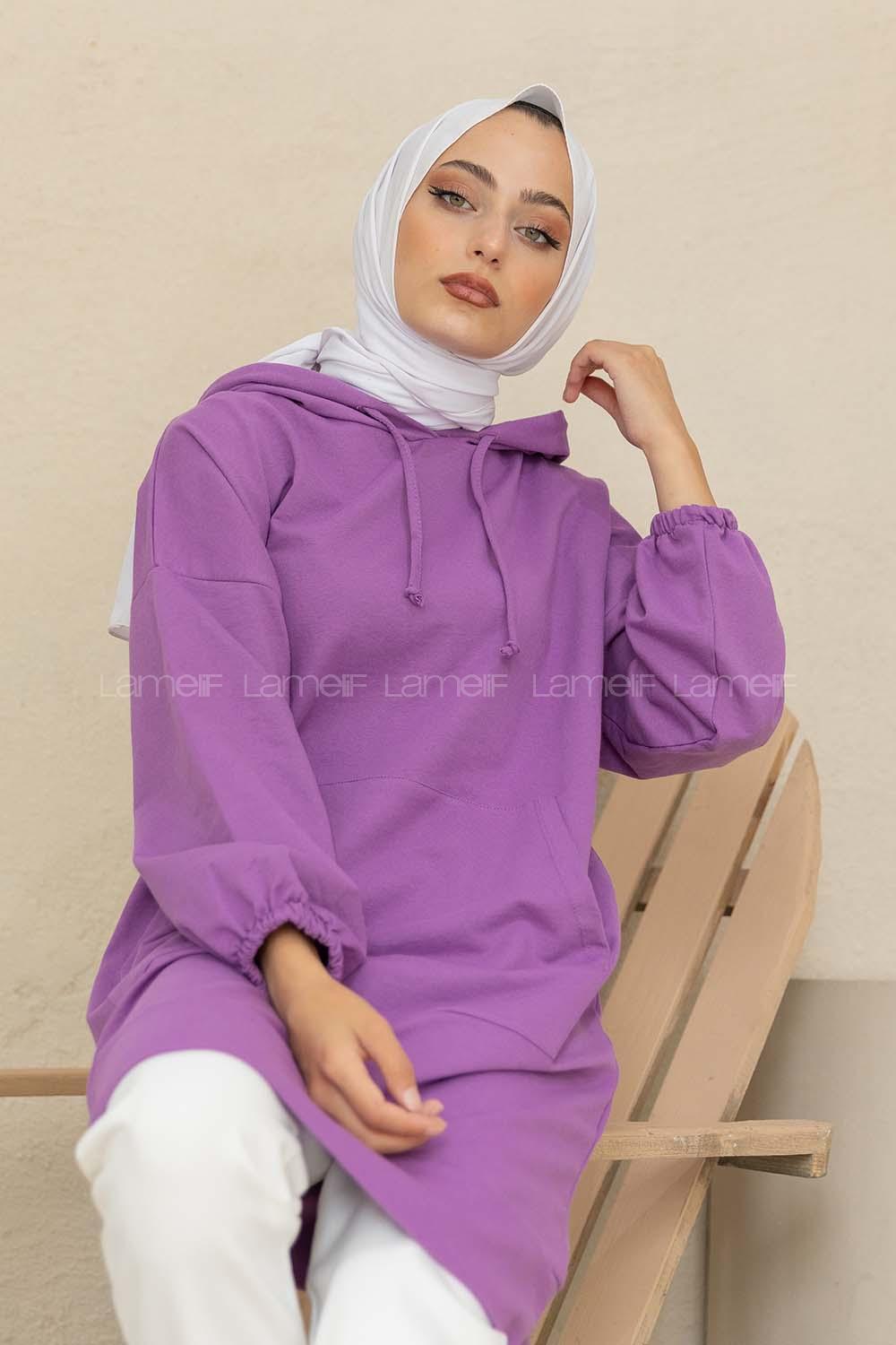 Modalamelif Kol Lastikli Kaguru Cep Tunik Lila