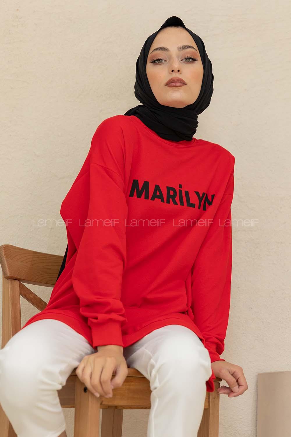 Modalamelif Marilyn Baskılı Sweatshirt Kırmızı