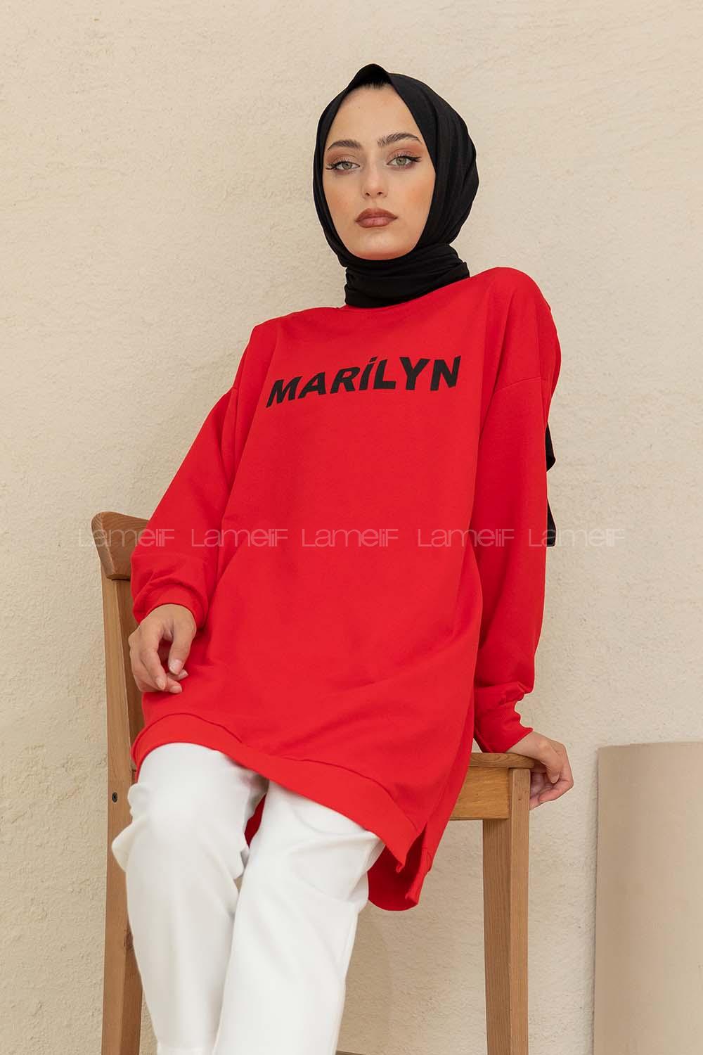 Modalamelif Marilyn Baskılı Sweatshirt Kırmızı