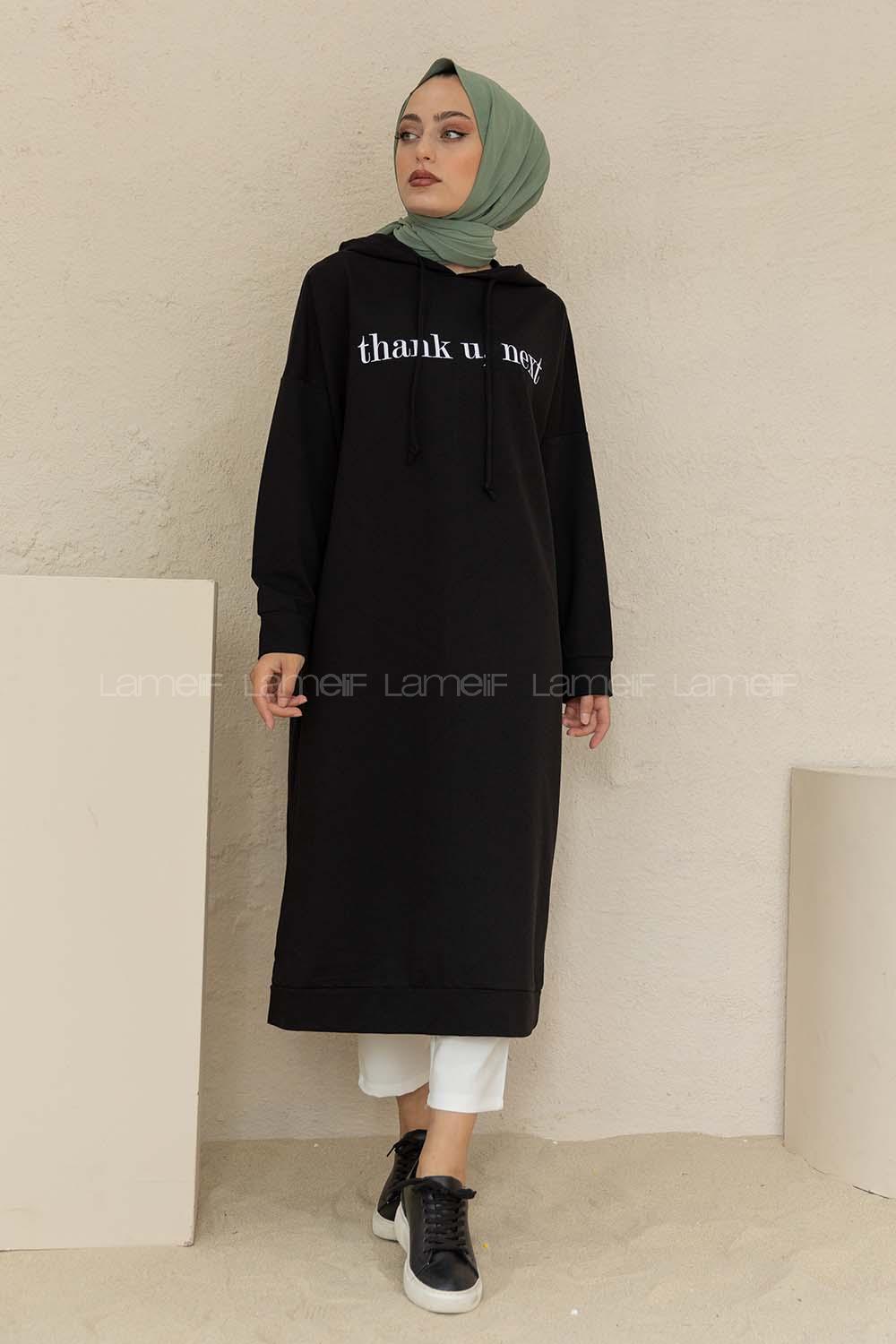 Modalamelif  Thank U Next Yazı Baskılı Tunik Siyah