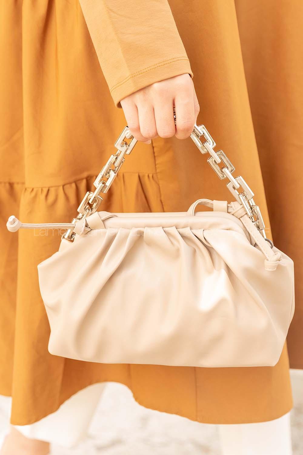 Modalamelif Büzgülü Bottega Model  Çanta  Vizonrengi