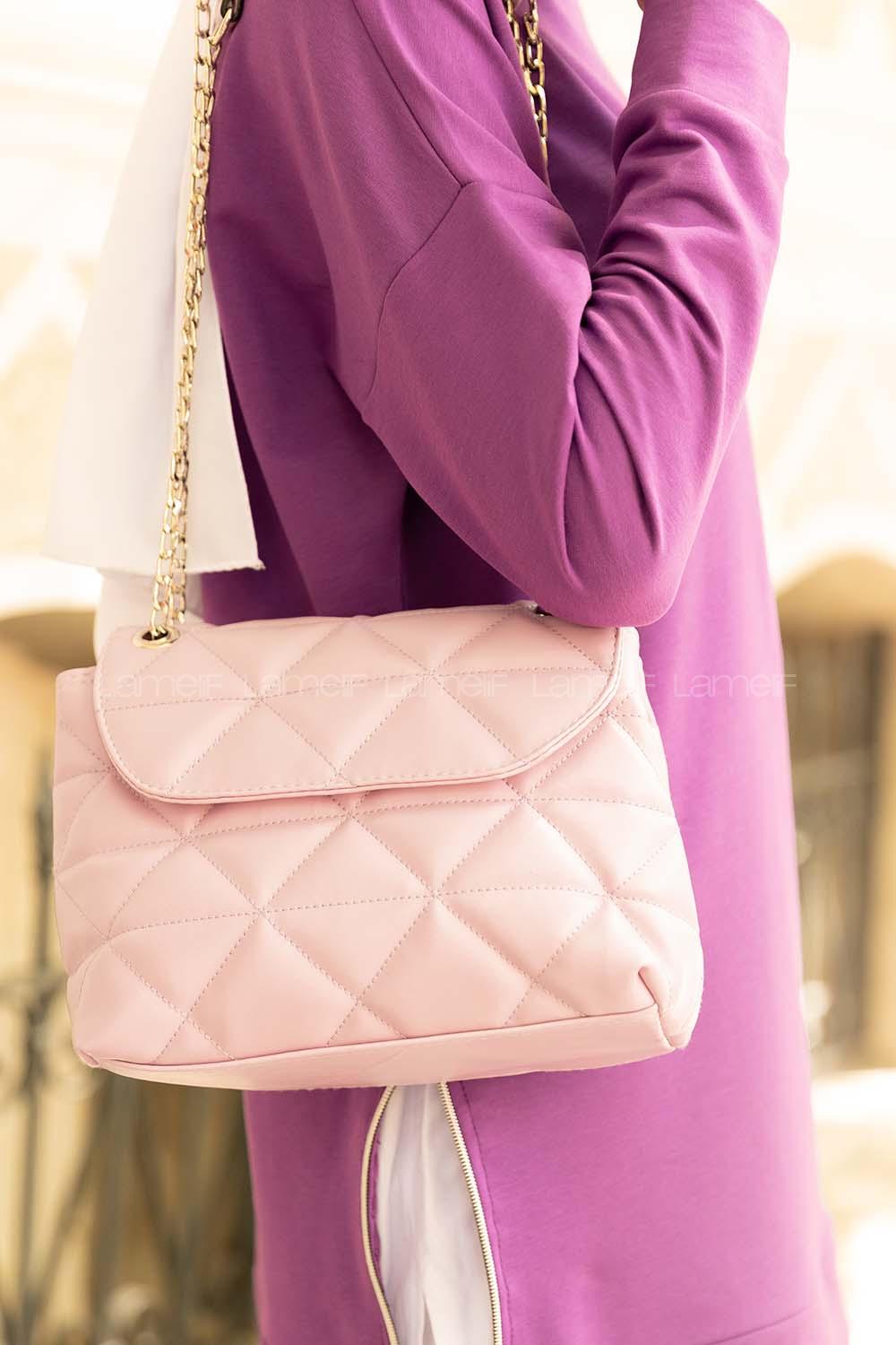 Modalamelif Dikişli Kapitone Çapraz Çanta Pudra