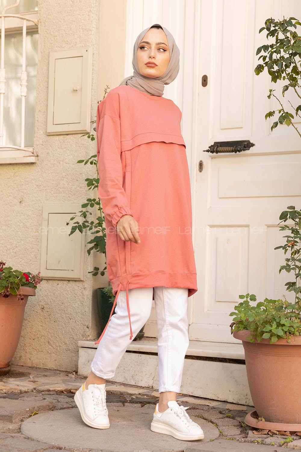 Modalamelif Eteği Bağlamalı Salaş Tunik Gül