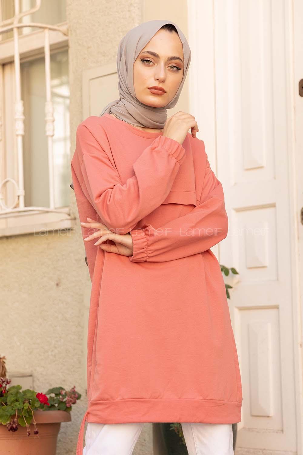 Modalamelif Eteği Bağlamalı Salaş Tunik Gül