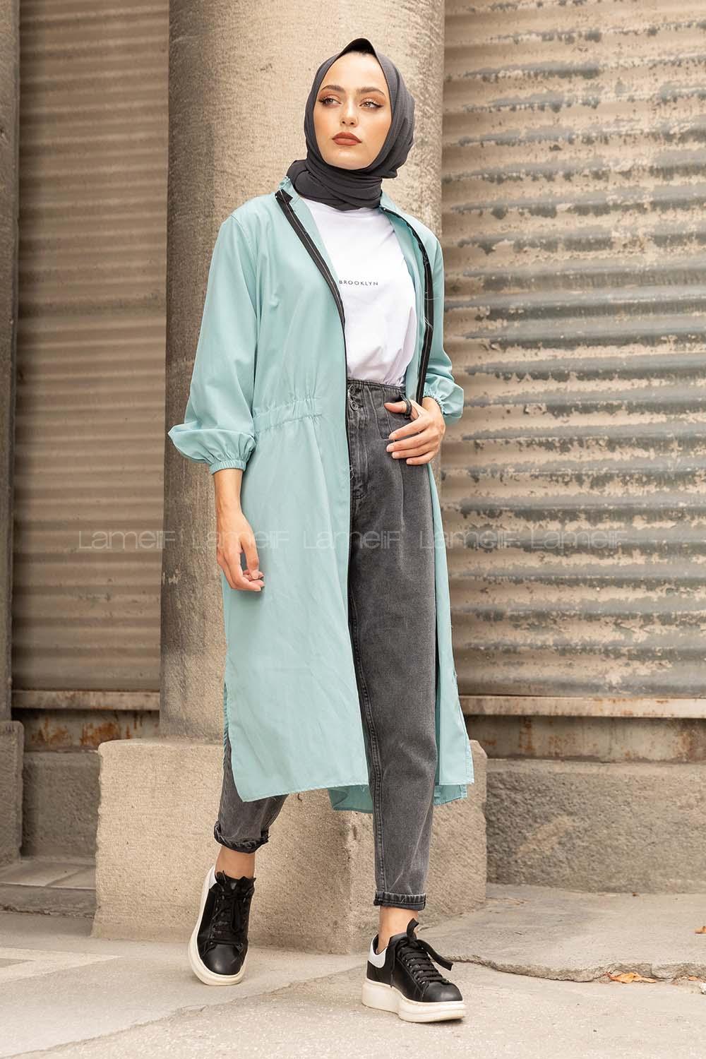 Modalamelif Hakim Yaka Bel Yarım Lastik Kap Çağla